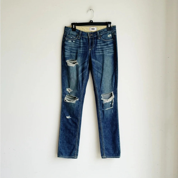 PAIGE | Jimmy Jimmy Skinny Dark Wash Distressed Jeans | 25 - Picture 1 of 6